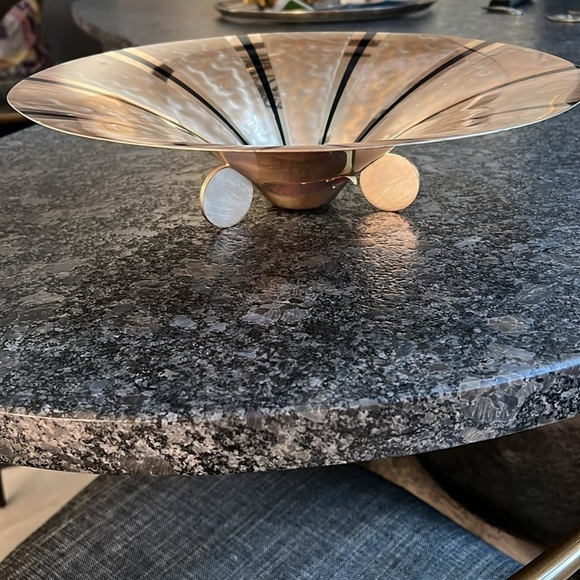 WMF Ikora Silverpate Goldtone Aluminum Black Enamel Tri Footed Platter - Picture 4 of 10